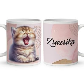 Kérd a Neveddel - Ásító cuki cicus mintás bögre