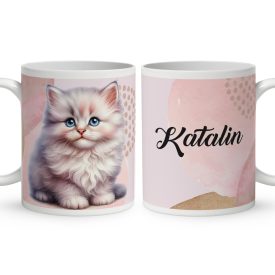   Kérd a Neveddel - Fehér hosszúszőrű cuki cicus mintás bögre