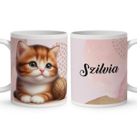 Kérd a Neveddel - Pici cica gombolyaggal mintás bögre