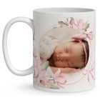 Egyedi, fényképes bögre - Újszülött kislány mintás bögre