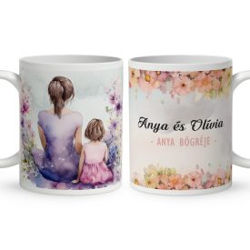   Kérd a neveddel - Barna hajú Anya és kislánya mintás bögre