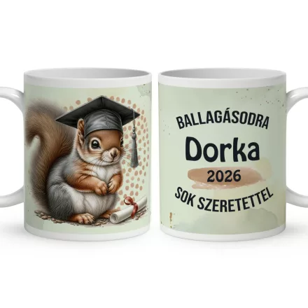 Névvel kérhető Mókus - 2026 évi Ballagásra mintás bögre