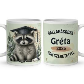   Névvel kérhető Mosómedve - 2025 évi Ballagásra mintás bögre