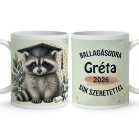   Névvel kérhető Mosómedve - 2026 évi Ballagásra mintás bögre