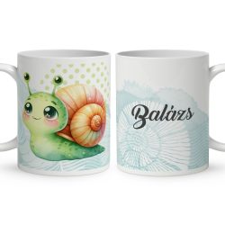 Névvel kérhető - Cuki zöld kis csiga mintás bögre