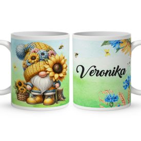 Névvel kérhető - Cuki napraforgós manó mintás bögre