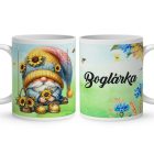 Névvel kérhető - Hintázó napraforgós manó mintás bögre