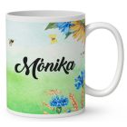 Névvel kérhető - Ülő napraforgós manó mintás bögre