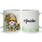 Névvel kérhető - Szép szemű hintázó napraforgós manó mintás bögre