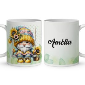   Névvel kérhető - Szép szemű hintázó napraforgós manó mintás bögre