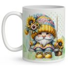 Névvel kérhető - Szép szemű hintázó napraforgós manó mintás bögre