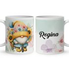 Névvel kérhető - Kerékpáros napraforgós manó mintás bögre