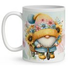 Névvel kérhető - Kerékpáros napraforgós manó mintás bögre