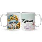 Névvel kérhető - Napraforgós manó kosárral mintás bögre