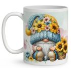 Névvel kérhető - Napraforgós manó kosárral mintás bögre