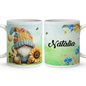   Névvel kérhető - Cuki sapkás napraforgós manó mintás bögre