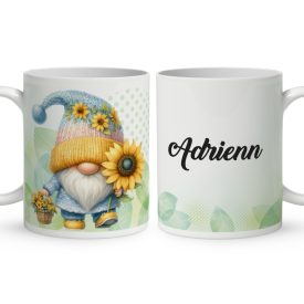   Névvel kérhető - Cuki napraforgós manó kosárral mintás bögre