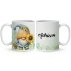 Névvel kérhető - Cuki napraforgós manó kosárral mintás bögre