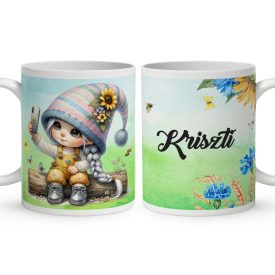   Névvel kérhető - Selfie napraforgós manó lány mintás bögre