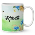 Névvel kérhető - Selfie napraforgós manó lány mintás bögre