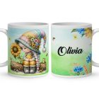 Névvel kérhető - Napraforgós manó lány cuki békával mintás bögre