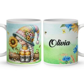   Névvel kérhető - Napraforgós manó lány cuki békával mintás bögre