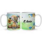 Névvel kérhető - Napraforgós manó lány cuki békával mintás bögre