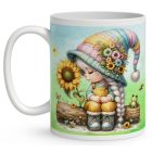 Névvel kérhető - Napraforgós manó lány cuki békával mintás bögre