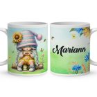 Névvel kérhető - Szívecskés napraforgós manó lány mintás bögre