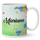 Névvel kérhető - Szívecskés napraforgós manó lány mintás bögre