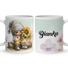   Névvel kérhető - A legcukibb napraforgós manó lány mintás bögre