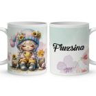 Névvel kérhető - Cuki csigás napraforgós manó lány mintás bögre