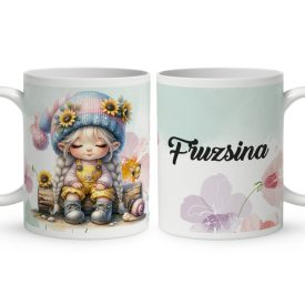   Névvel kérhető - Cuki csigás napraforgós manó lány mintás bögre