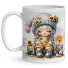 Névvel kérhető - Cuki csigás napraforgós manó lány mintás bögre