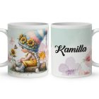 Névvel kérhető - Pillangós napraforgós manó lány mintás bögre