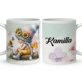   Névvel kérhető - Pillangós napraforgós manó lány mintás bögre