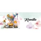 Névvel kérhető - Pillangós napraforgós manó lány mintás bögre