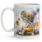 Névvel kérhető - Pillangós napraforgós manó lány mintás bögre