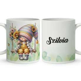   Névvel kérhető - Hintázós napraforgós manó lány mintás bögre