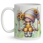 Névvel kérhető - Hintázós napraforgós manó lány mintás bögre