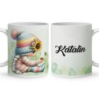 Névvel kérhető - Katicás napraforgós manó lány mintás bögre