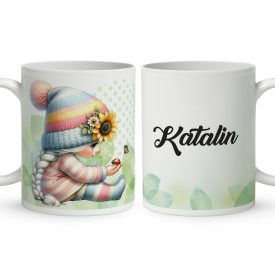   Névvel kérhető - Katicás napraforgós manó lány mintás bögre