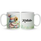 Névvel kérhető - Katicás napraforgós manó lány mintás bögre