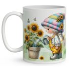 Névvel kérhető - Locsolós napraforgós manó lány mintás bögre