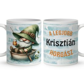   Névvel kérhető - Horgász manó és egy korsó sör mintás bögre