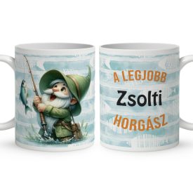   Névvel kérhető - Horgász manó és a nagy fogás mintás bögre