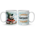 Névvel kérhető - Gombás horgász manó mintás bögre