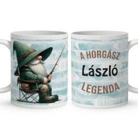 Névvel kérhető - Türelmes horgász manó mintás bögre