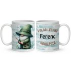 Névvel kérhető - Horgász manó esőben mintás bögre