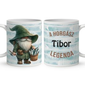   Névvel kérhető - Horgász manó sikeres nap mintás bögre